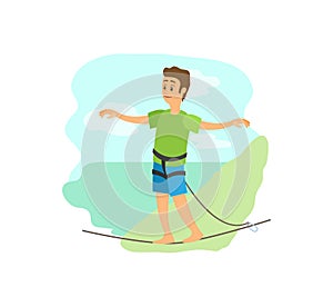 Man Balancing on Rope, Highlining Poster Vector