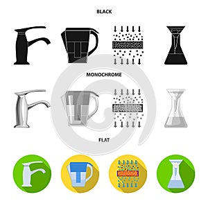 Man, bald, head, hand .Water filtration system set collection icons in black, flat, monochrome style vector symbol stock