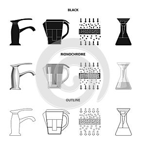 Man, bald, head, hand .Water filtration system set collection icons in black,monochrome,outline style vector symbol