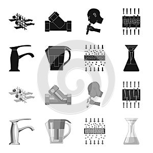 Man, bald, head, hand .Water filtration system set collection icons in black,monochrome style vector symbol stock