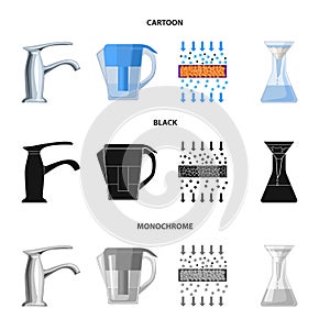 Man, bald, head, hand .Water filtration system set collection icons in cartoon,black,monochrome style vector symbol