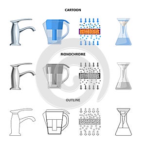 Man, bald, head, hand .Water filtration system set collection icons in cartoon,outline,monochrome style vector symbol