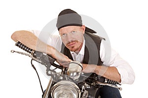 Man bandana motorcycle arms on handlebars