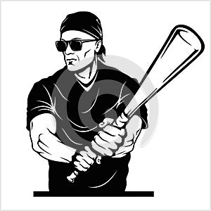 Man with a baseball bat. Thug - Ghetto Warrior. Vector illustration isolated on white