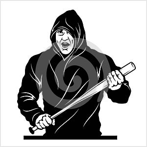 Man with a baseball bat. Thug - Ghetto Warrior. Vector illustration isolated on white