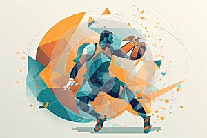 Man basketball player with a ball in his hands plays basketball, geometric illustration. Generative AI