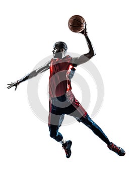 Man basketball player jumping dunking silhouette