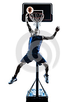 Man basketball player jumping throwing silhouette
