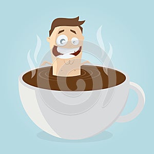 Man bathing in a cup of coffee