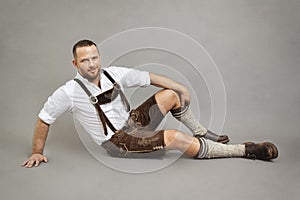 Man in bavarian traditional lederhosen photo