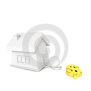 The man be crushed by house with debtor concept. 3D rendering