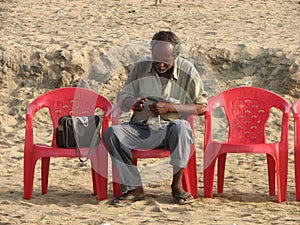 Man at beach at Puri, Orissa