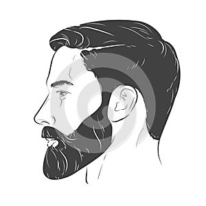 Man with beard. Barbershop trimming bearded hipster hairstyle. Stylish haircut. Man face portrait different angle view