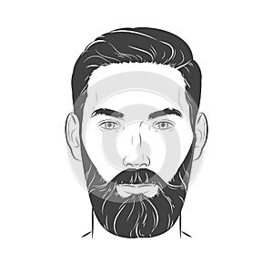 Man with beard. Barbershop trimming bearded hipster hairstyle. Stylish haircut. Set of man face portrait view turns