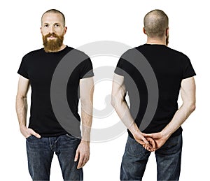 Man with beard and blank black shirt