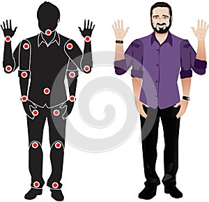 MAN WITH BEARD character in shirt, doll with separate joints