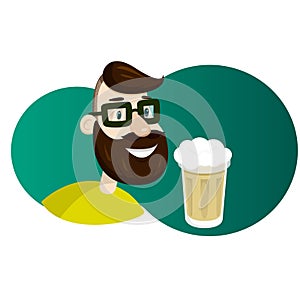 Man with beard in the form of hop vector illustration. Craft beer ads