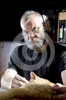 Man with beard and his cat