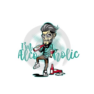 A man holding a bottle and wine glass vector illustration. photo