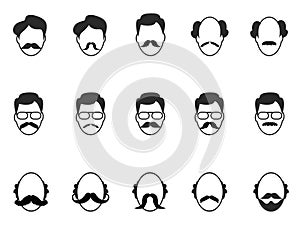 Man with beard and mustache icons set