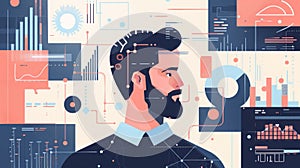 Man With Beard Standing in Front of Computer Screen