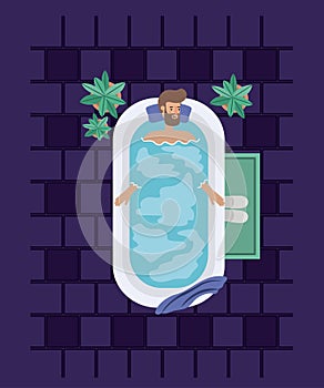 Man with beard taking a bath tub
