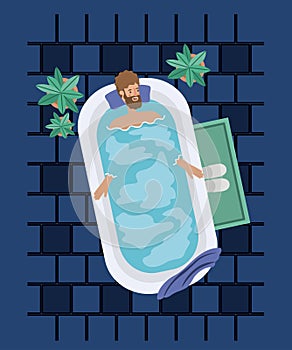 Man with beard taking a bath tub