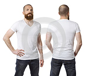 Man with beard wearing blank white shirt