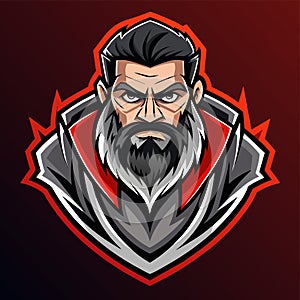 A man with a beard wearing a helmet, embodying a sport or esport mascot logo, Sport and Esport Bearded Man Head Mascot Logo