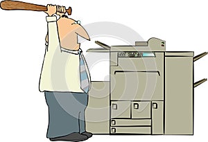 Man Beating A Copy Machine