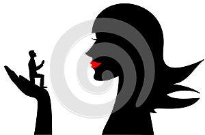 Man begging woman silhouette humor illustration