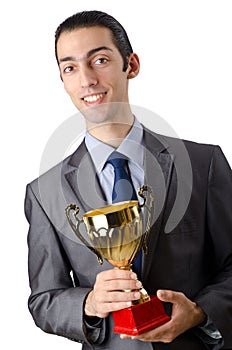 Man being with golden cup