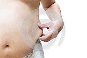 Man belly with excessive fat isolated on white background