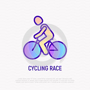 Man on bicycle. Cycling race in triathlon thin line icon. Modern vector illustration