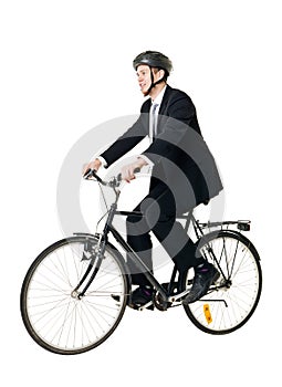 Man with bicycle and helmed