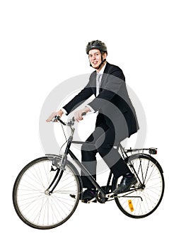 Man with bicycle and helmed