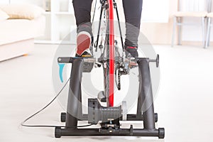 Man on bicycle trainer