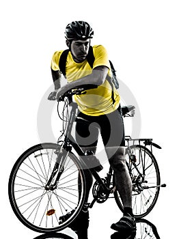 Man bicycling mountain bike tired breathless silhouette