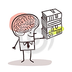Man with big brain and books