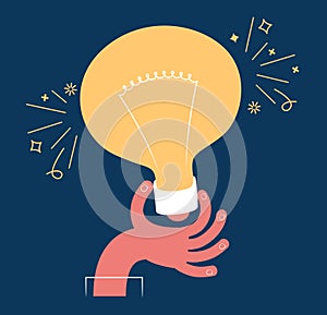 Man with a big light bulb. Business idea, plan strategy and solution concept. Big idea, thinking, innovation