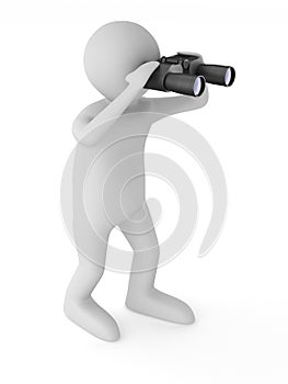 Man with binocular on white background