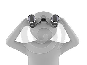 Man with binocular on white background