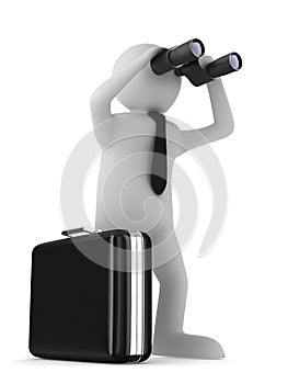 Man with binocular on white background