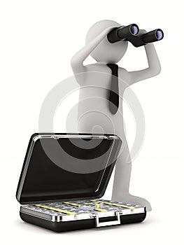 Man with binocular on white background