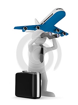 Man with binocular on white background