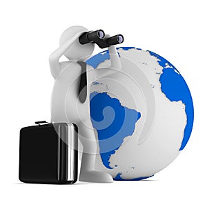 Man with binocular on white background