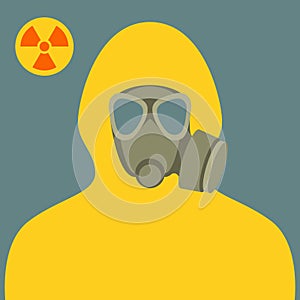 Man in bio-hazard suit and gas mask flat