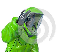 Man in a biohazard suit is argumenting