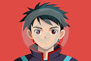 A man with black hair is seen wearing a blue and red jacket in this illustration, Otaku Customizable Semi Flat Illustration