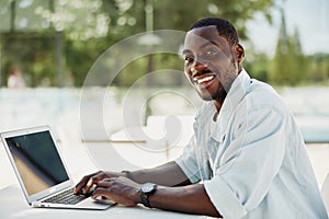 Man black happy young person laptop african male lifestyle adult computer business technology businessman